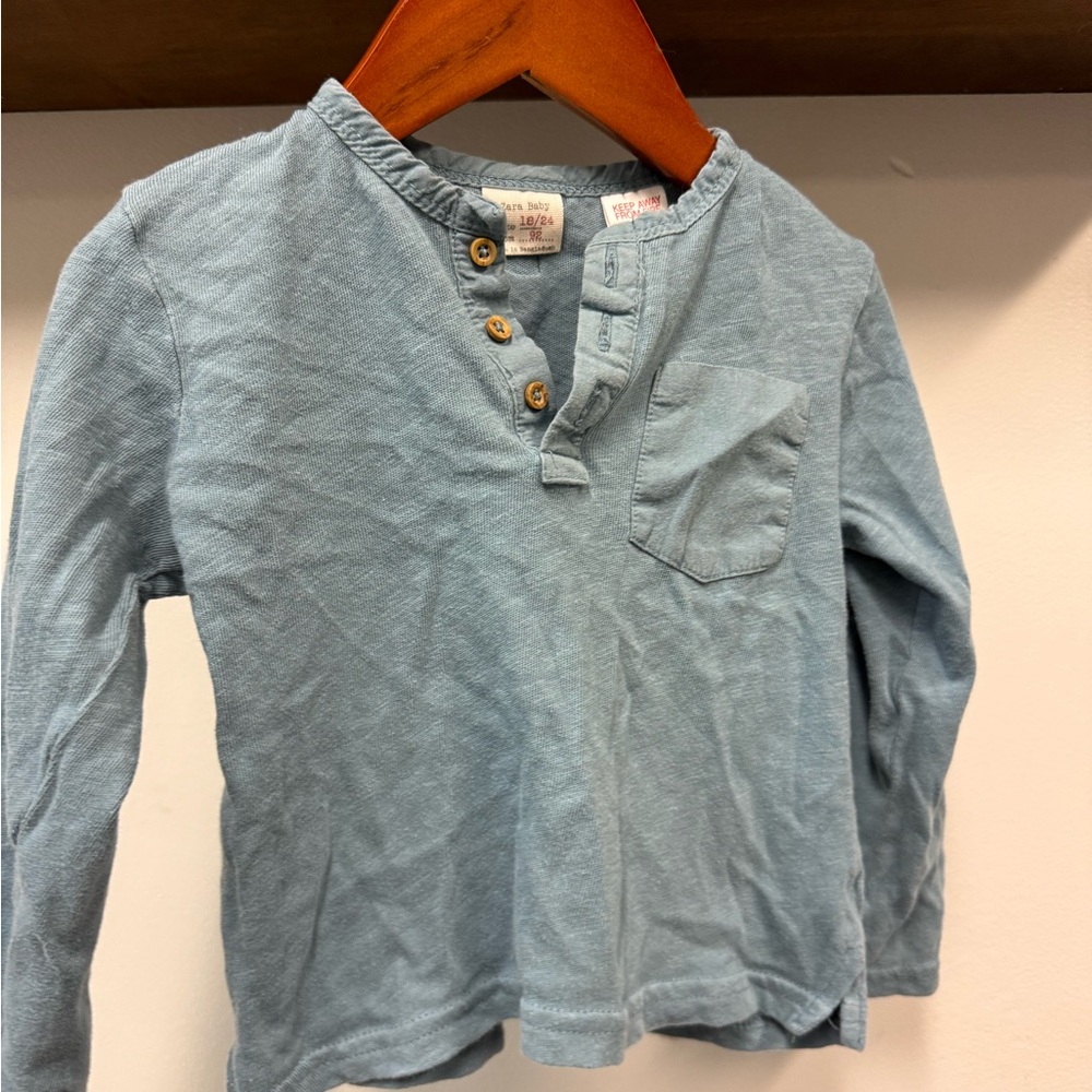 Zara Kids Blue Long Sleeve Tee with Buttons
